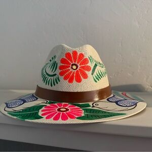 Floral hand painted Hat with Brown Band
